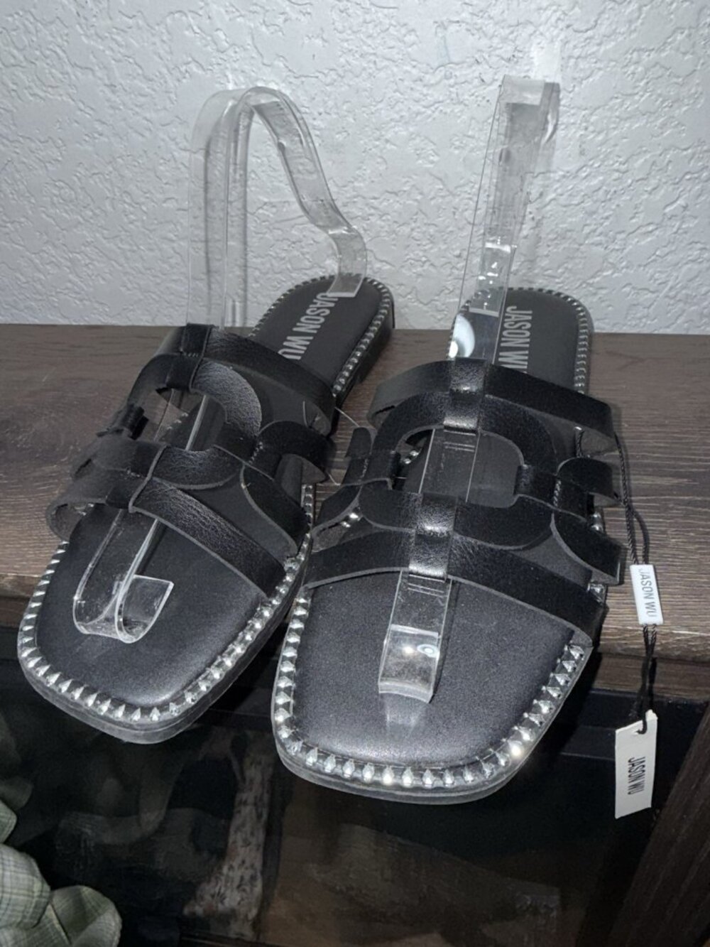 Jason Wu Black Silver Stud Slide Sandals Slip-On Leather Upper Women's 9 NEW - Picture 10 of 11